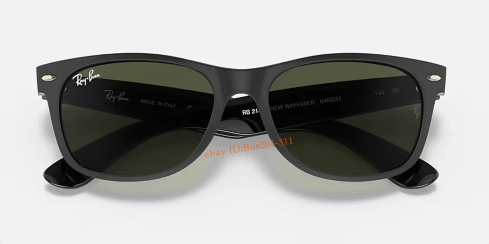 Ray-Ban New Wayfarer RB2132 Sunglasses Matte Black Frame G-15 Green Lens 55mm