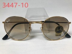 Ray-Ban RB3447 Round Metal Sunglasses Polished Gold Frame Brown Lens 50mm Unisex