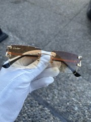 Cartier Big C Diamond Cut Brown Frameless Lens with Gold Frame