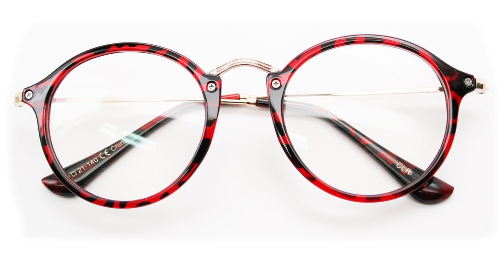 Vintage Inspired Metal Bridge and Temple Clear Lens Round Oval Eye Glasses