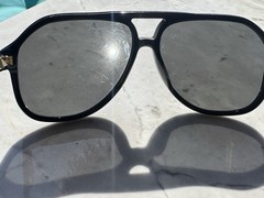 Gucci GG1042S Aviator Sunglasses Black Plastic Frame Gray Tinted Lenses 145mm