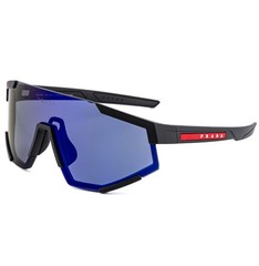 PRADA 04W Linea Rossa IMPAVID Sport Sunglass Black Blue Mirror Pilot Wrap PS04WS