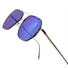 Blue Mirror Flat Lens Sunglasses Gold Frame UV400 Protection Men Women Shades
