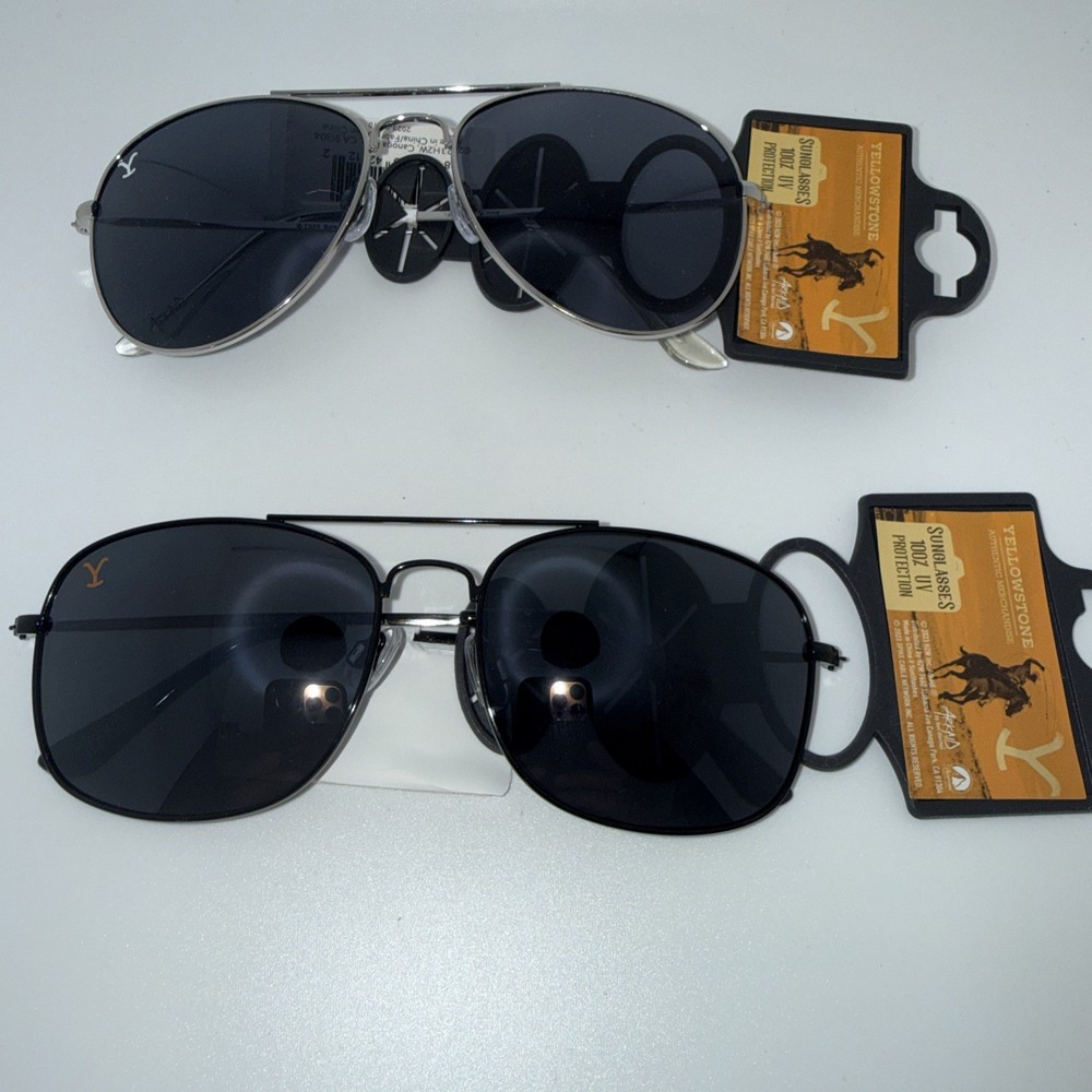 2 NWT Pair Authentic Yellowstone Show-Yellowstone Logo Aviator Sunglasses UV400