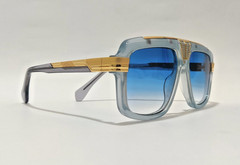 Cazal Sunglasses Crystal Translucent Gold Frame Blue Tinted Lens Unisex Eyewear