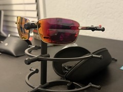 Oakley Whisker Sunglasses Silver Frame Ruby Lens Red Temple