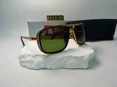Ray-Ban RB4413 Navigator Sunglasses, Black & Gold Frame, Green G-15 Lens