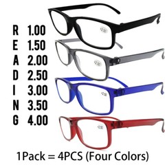 4 Pack Reading Glasses Traditional Frames in Assorted Colors for Men and Women