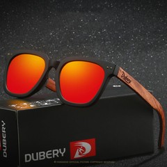 DUBERY Men Women Wood Polarized Square Sunglasses Wooden Temple Outdoor Glasses
