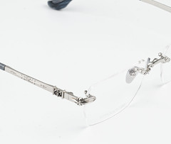 Chrome H Rimless Titanium Eyeglasses Silver Rectangle Optical Glasses