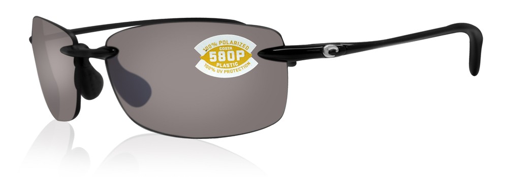 Costa Del Mar Ballast Shiny Black Frame Gray 580P Plastic Polarized Lens