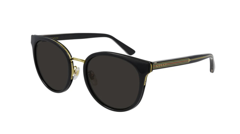 GUCCI GG0850SK 002 Round Oval Black Shiny Grey 56 mm Sunglasses OBI