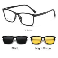 Men 3 in 1 Magnetic Clip On Flip Up TR90 Eyeglasses Square Polarized Sunglasses