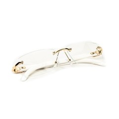 White Wood Grain Clear Lens Mens Gold Frame Rectangular Luxury Square Glasses