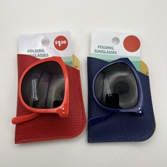 2 Pairs FOLDING SUNGLASSES Adult Size Blue Red Pocket
