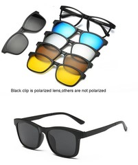 Magnetic Clip On Sunglasses Square Polarized UV400 Adult Optical Frame 6 in 1