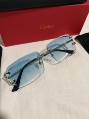 Cartier Big C Diamond Cut blue/green Fade Frameless Lens silver Frame