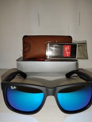 RAY-BAN JUSTIN RB4165 622/55 RUBBER BLACK BLUE FLASH MIRROR SUNGLASSES 54MM NEW