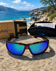 Costa Style Tortoise Tuna Alley Sunglasses Blue Mirrored Polarized Lens Case Box