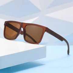 Square Sunglasses Wood Grain Frame UV400 Driving Outdoor Retro Style Glasses