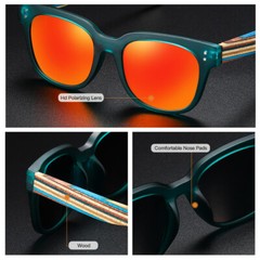Handmade Unisex Wood Polarized Sunglasses Wooden Temple Square Outdoor Glasses