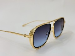 Square Gold Metal Frame Gradient Blue Lens Sunglasses Lightweight Solid Men