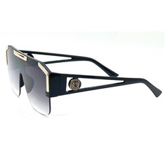 Oversized Square Flat Top Shield Sunglasses Black Gold Gradient Lens Hip Hop Men