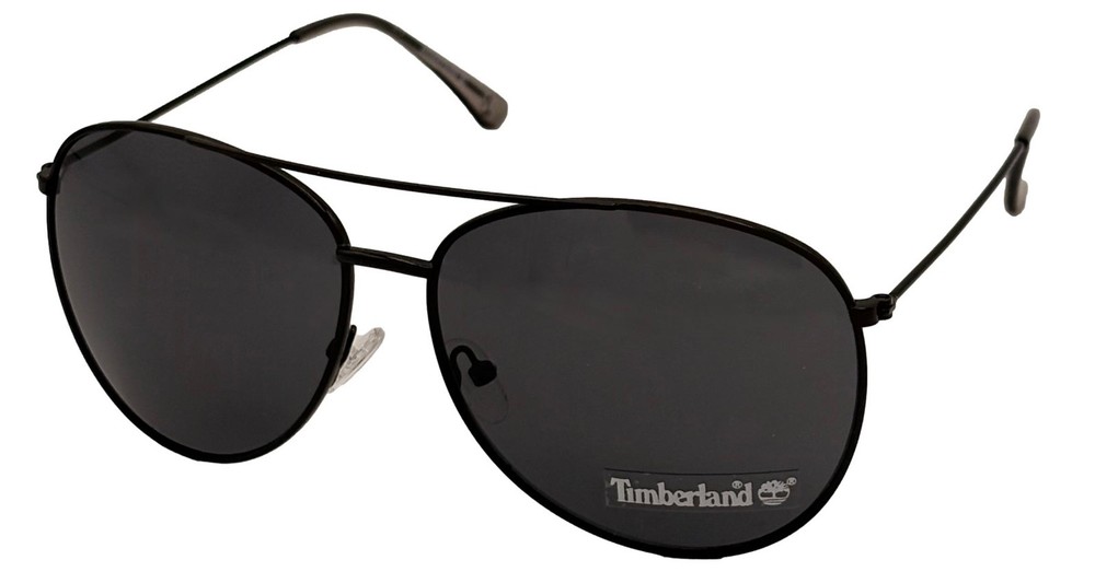 Timberland Sunglass Mens Shiny Black Metal Aviator Solid Smoke Lens TB7181 1A