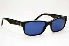 Prada Sunglasses Black Blue Glossy Rectangle Square PR16MV VPR 16M 1AB-1O1 53mm