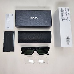 Prada Sunglasses Black Green Glossy Rectangle Square PR16MV VPR 16M 1AB-1O1 53mm