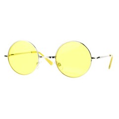 Round Circle Metal Silver Frame Sunglasses Fun Color Lens Spring Hinge