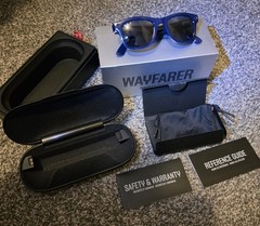 Ray-Ban Stories Wayfarer Sunglasses Shiny Blue Frame, Polar Dark Blue Lens