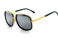 Men’s Sunglasses Square One Gold Colored Metal Frame Top Bar Oversize Shades NEW