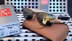 New Ray Ban RB2132 C875New Wayfarer Sunglasses Black on Beige w/55mm G15 Green