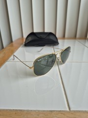 Ray Ban Aviator RB 3025 001/58 135 Gold Sunglasses Green Polarized Read Descript