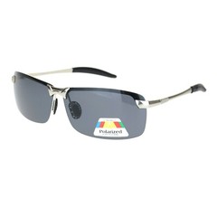 Polarized Lens Sunglasses Mens Half Rim Rectangular Metal Frame UV 400