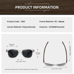 Wood Polarized Square Sunglasses Men Women Wooden Temple Retro Fashion Glasses
