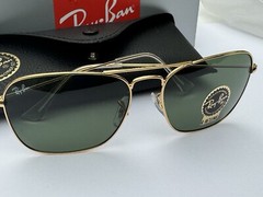 Ray-Ban RB3136 001 Caravan Gold Frame G-15 Green Lenses Sunglasses