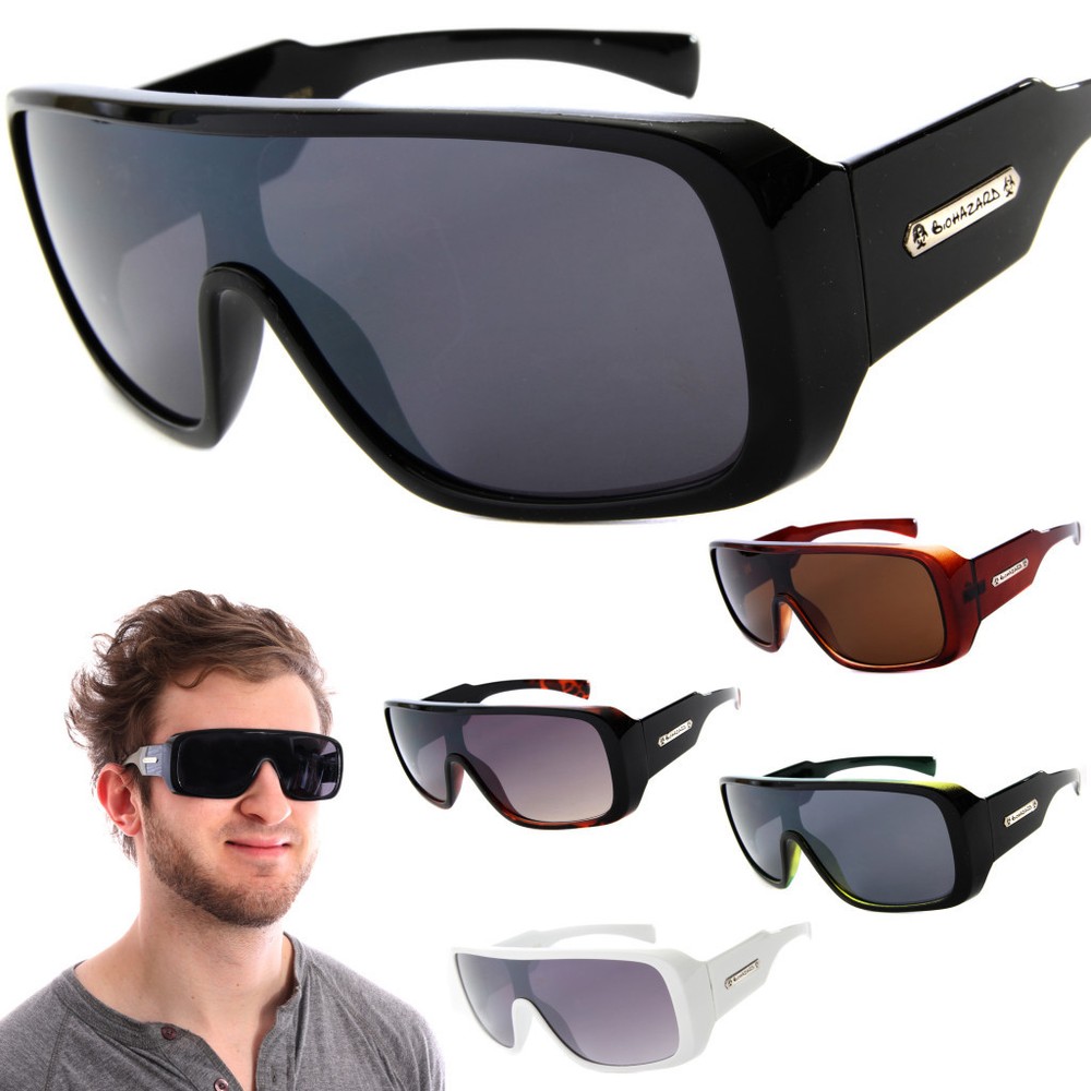 Retro Goggle Style Biohazard Large Shield Mens Celebrity Fashion Sunglasses