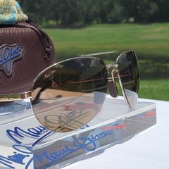 Maui Jim “PILOT” 210-16 RARE Gloss Gold STAINLESS STEEL Wrap Frame/Bronze Lenses