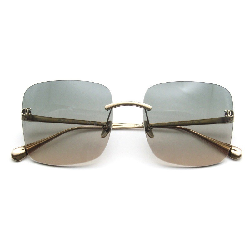CHANEL Sunglasses CH 4287 T Made in Japan Square Rimless Two Point 395S3 Gold 6
