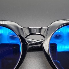 Men’s Round Sunglasses Black Plastic Frame Blue Mirrored Lens Lightweight 5-3/4″