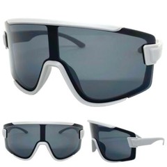 OVERSIZED EXAGGERATED Modern Retro Wrap Shield SUN GLASSES Large Big Gray Frame