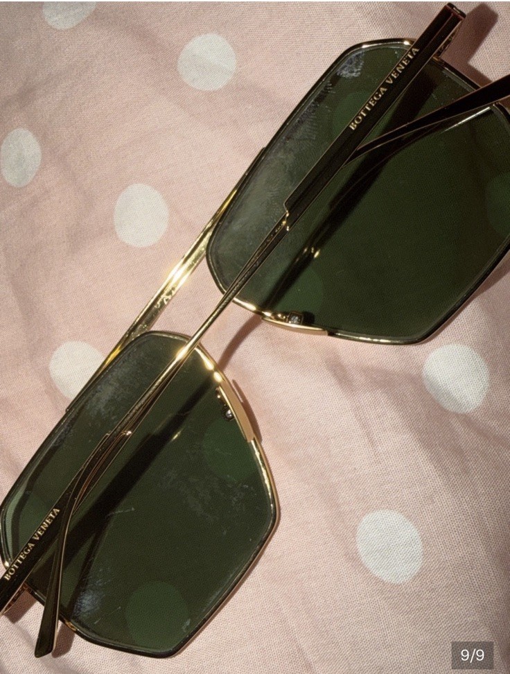 Bottega Veneta Men’s Aviator Sunglasses Gold Metal Frame Green Tinted XL