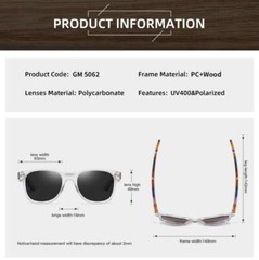 Square Polarized Wood Sunglasses For Men Women Wooden Temple Outdoor Glasses