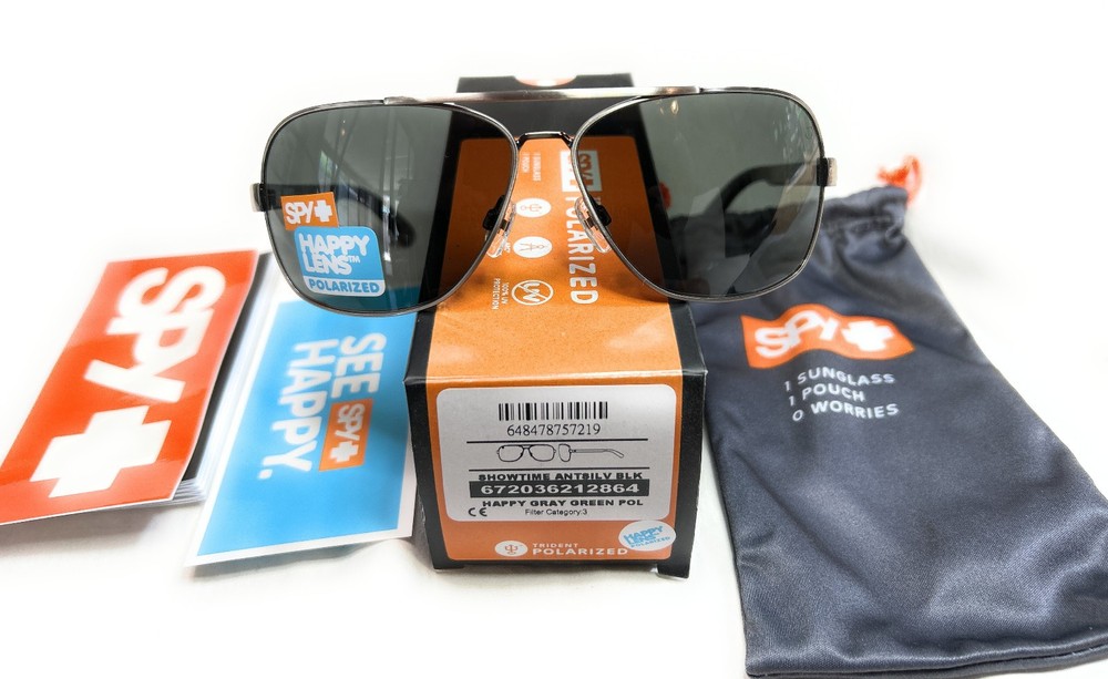 Spy Showtime Sunglasses – Antique Silv – Black – Happy Gry Grn Polar, Pre-owned