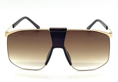 SUNGLASSES MEN DESIGNER RECTANGULAR STYLE GOLD FLAT BLACK LENS TOP BAR MODERN