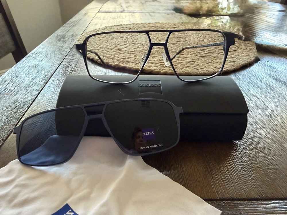 Zeiss ZS23123SLP Satin Blue Aviator Sunglasses Magnetic Clip On 56-14-140 NWT