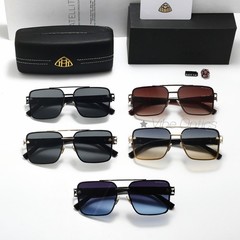 MAYBAC* Square Double Bridge Sunglasses Blue Silver Purple Gradient Classic Case