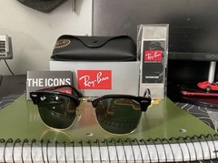 Ray-Ban RB3016 Clubmaster Black/Gold Green G-15 Glass Lens 51-21 145